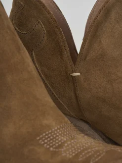 Stivaletto texano tacco 6 cm beige camoscio