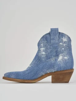 Stivaletto texano tacco 5 cm jeans tessuto