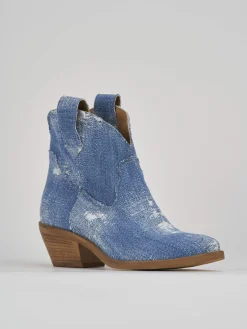 Stivaletto texano tacco 5 cm jeans tessuto