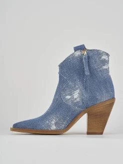 Stivaletto texano tacco 7 cm jeans tessuto