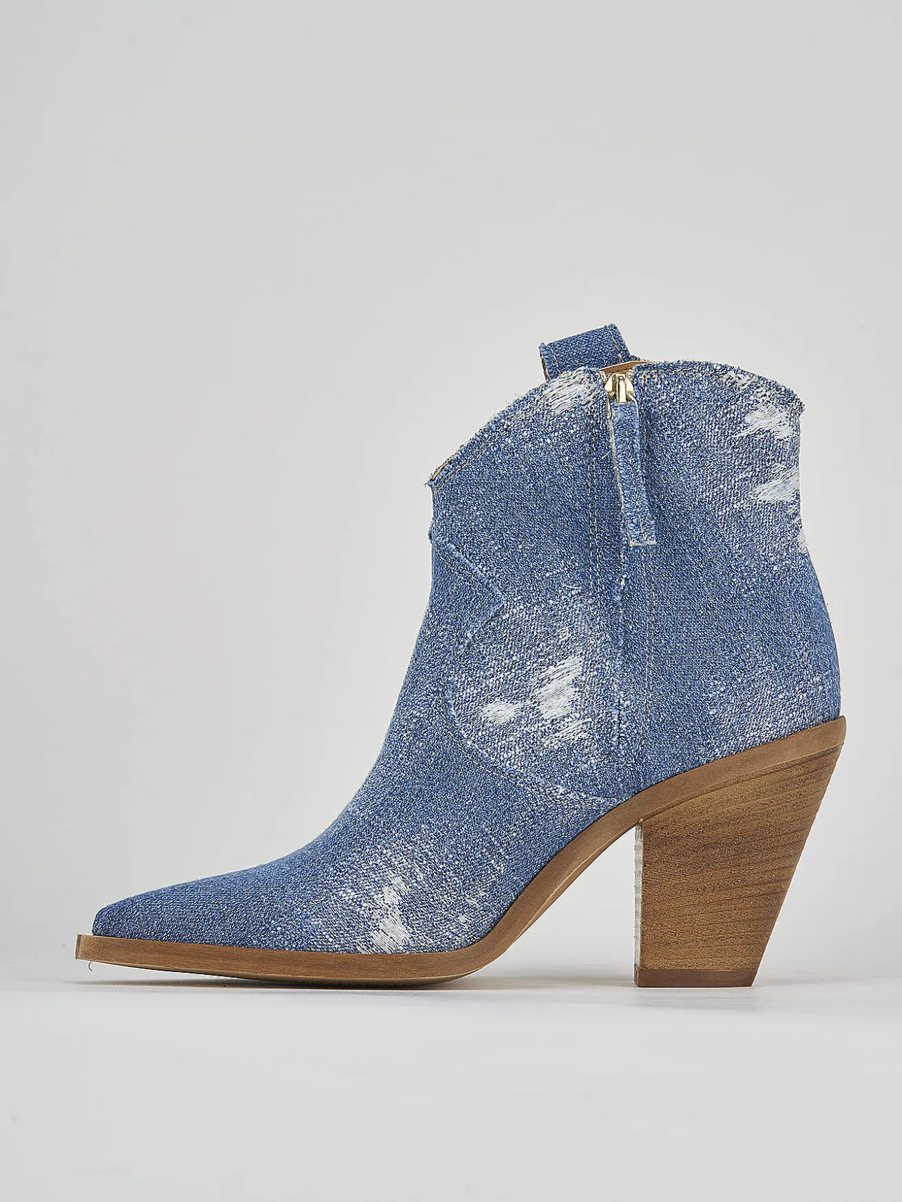 Stivaletto texano tacco 7 cm jeans tessuto