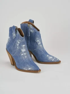 Stivaletto texano tacco 7 cm jeans tessuto