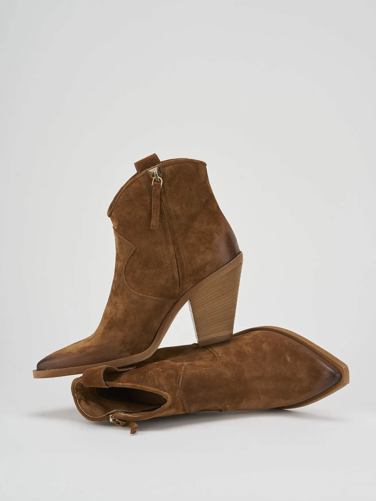 Stivaletto texano tacco 7 cm marrone camoscio