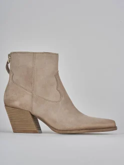 Stivaletto texano tacco 6 cm beige camoscio