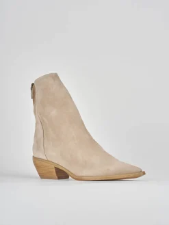Stivaletto texano tacco 3 cm beige camoscio