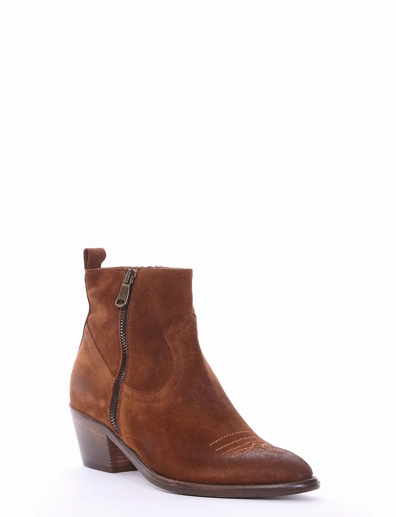 Stivaletto texano tacco 5cm cuoio