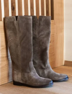 Stivali tacco 2cm camoscio beige