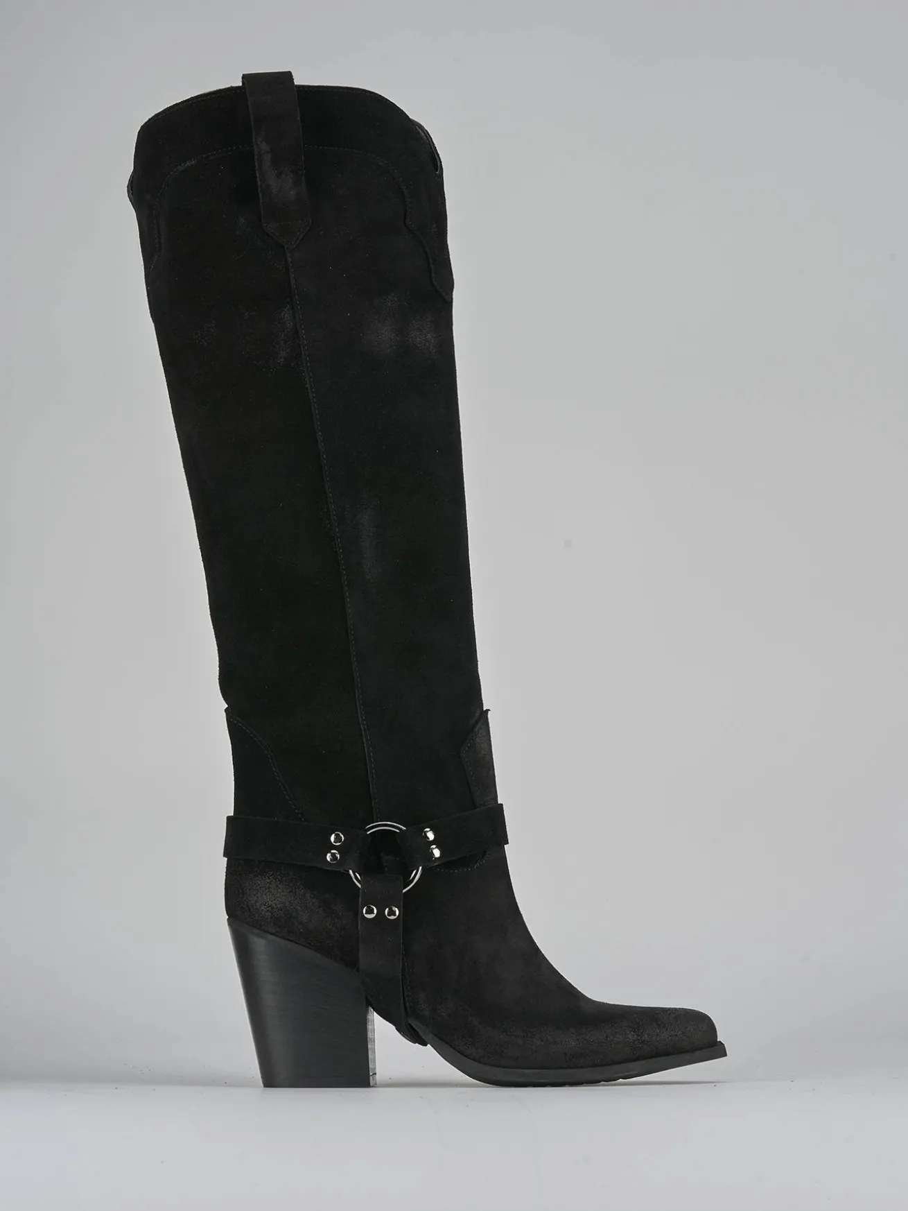 Stivali tacco 7cm camoscio nero