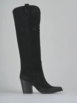 Stivali tacco 7cm camoscio nero