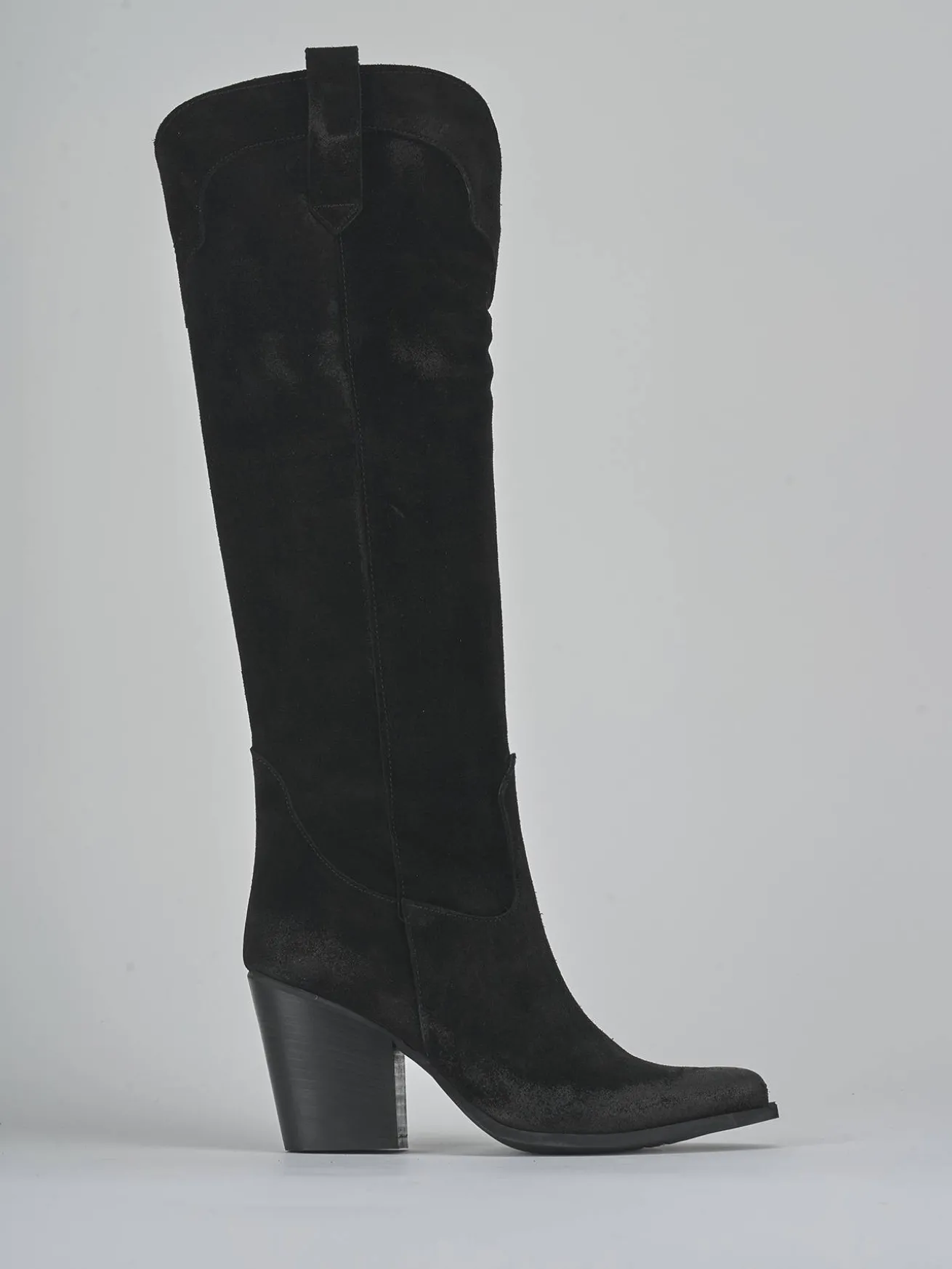 Stivali tacco 7cm camoscio nero