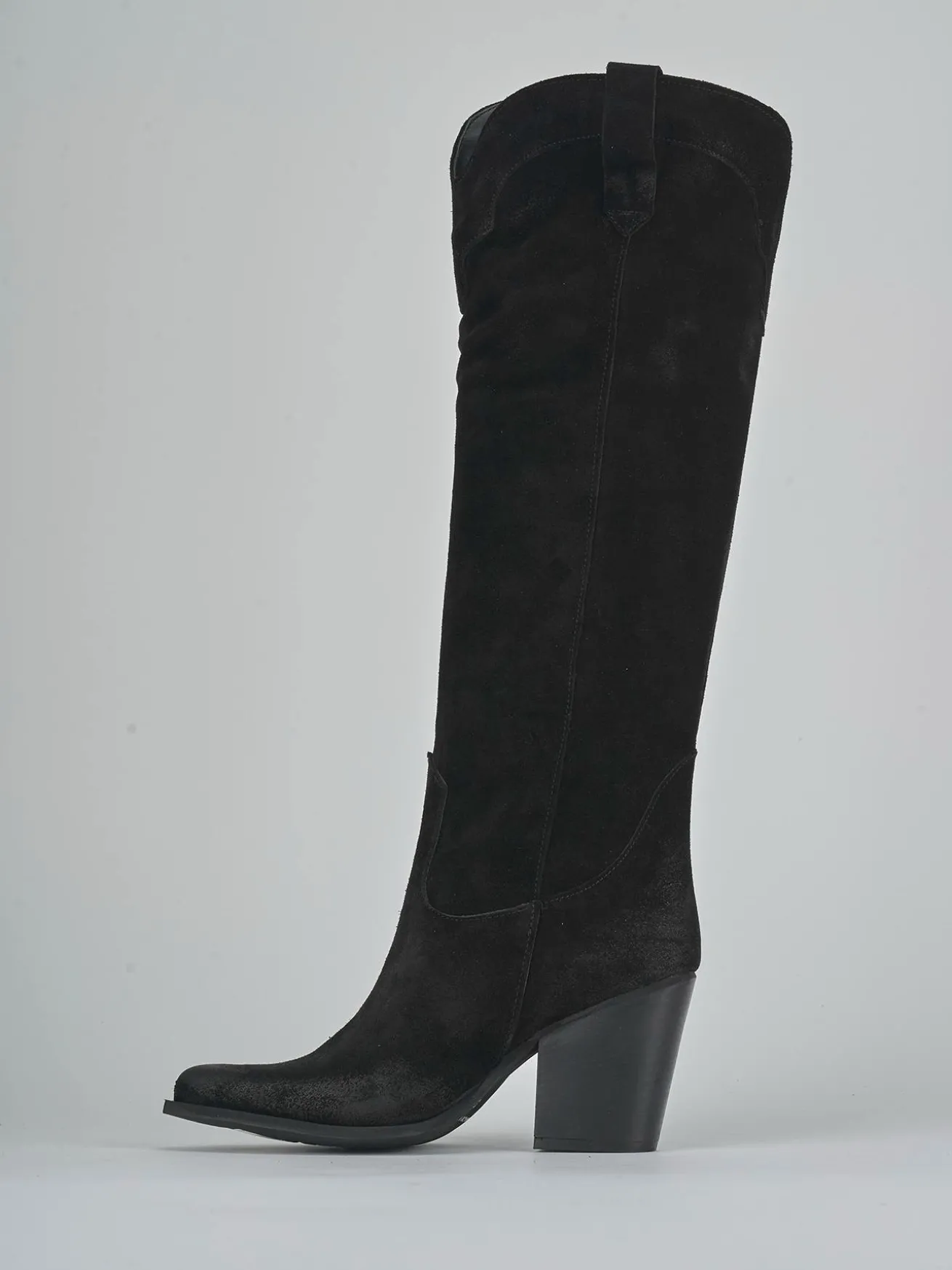 Stivali tacco 7cm camoscio nero