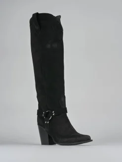 Stivali tacco 7cm camoscio nero