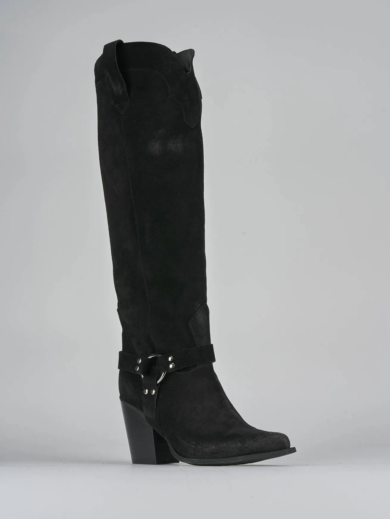 Stivali tacco 7cm camoscio nero