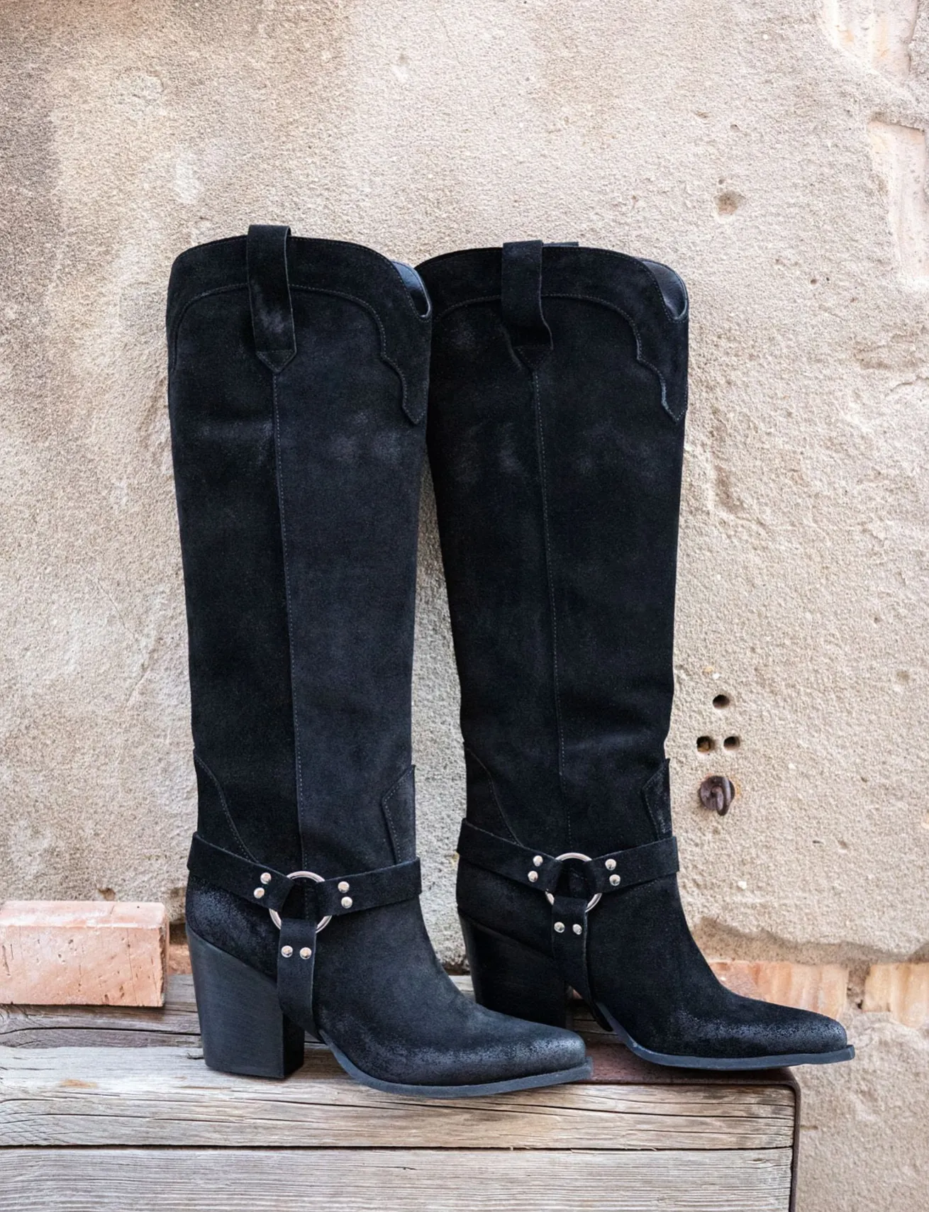 Stivali tacco 7cm camoscio nero