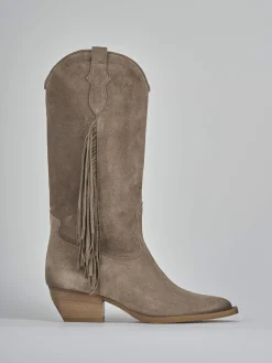 Stivali tacco 5cm camoscio beige