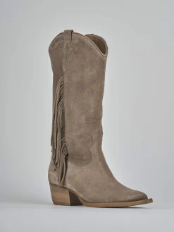 Stivali tacco 5cm camoscio beige