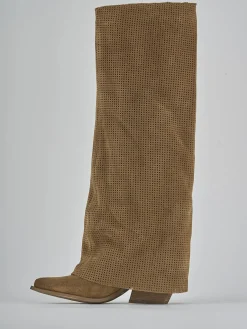 Stivali tacco 4cm camoscio marrone