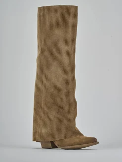 Stivali tacco 4cm camoscio marrone