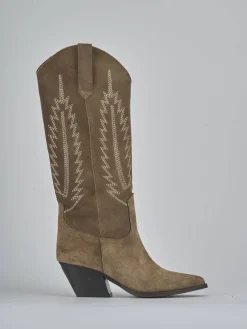 Stivali tacco 6cm camoscio beige