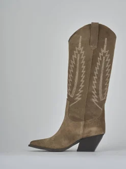 Stivali tacco 6cm camoscio beige