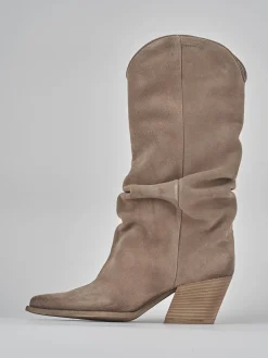 Stivali tacco 7cm camoscio beige