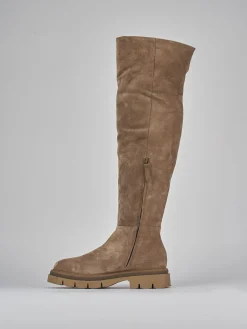 Stivali tacco 2cm camoscio beige