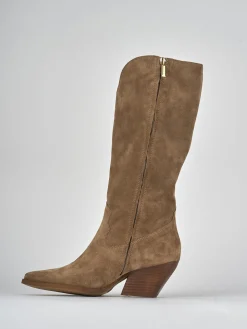 Stivali tacco 7cm camoscio marrone