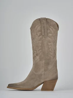 Stivali tacco 7cm camoscio beige