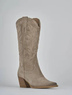 Stivali tacco 7cm camoscio beige