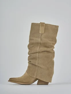 Stivali tacco 7cm camoscio marrone