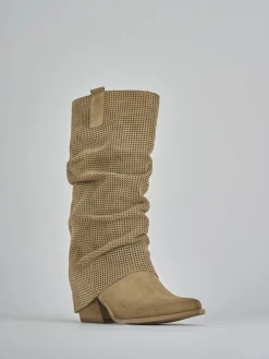 Stivali tacco 7cm camoscio marrone