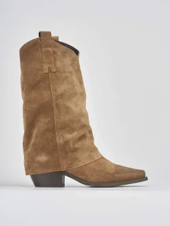 Stivali tacco 5cm camoscio marrone