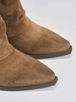 Stivali tacco 5cm camoscio marrone