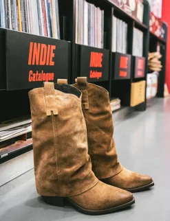 Stivali tacco 5cm camoscio marrone