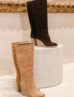 Stivali tacco 8cm camoscio testa