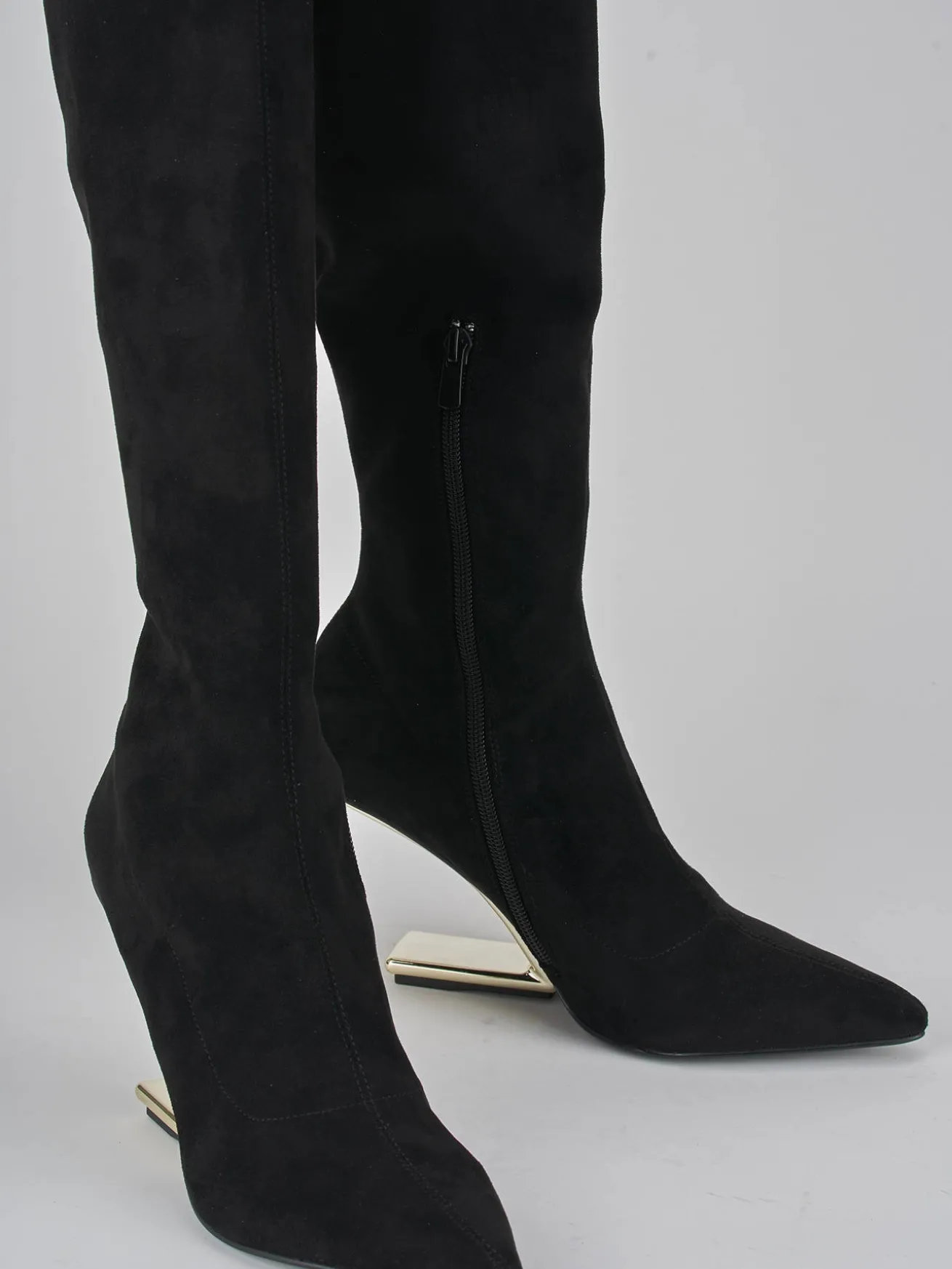 Stivali tacco 7cm camoscio nero