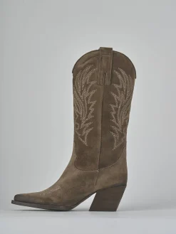 Stivali tacco 5cm camoscio beige