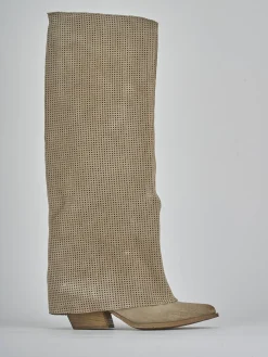 Stivali tacco 4cm camoscio beige