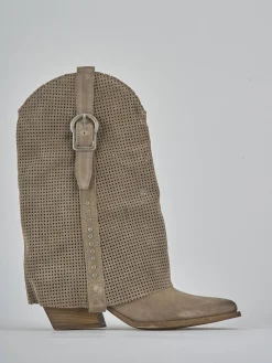 Stivali tacco 5cm camoscio beige