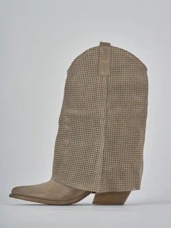 Stivali tacco 5cm camoscio beige