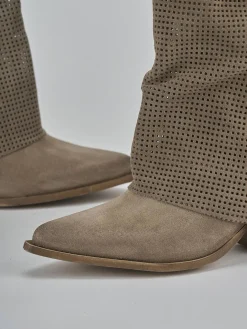 Stivali tacco 5cm camoscio beige