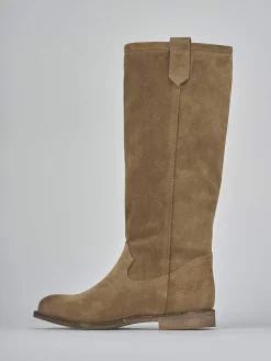 Stivali tacco 1cm camoscio marrone