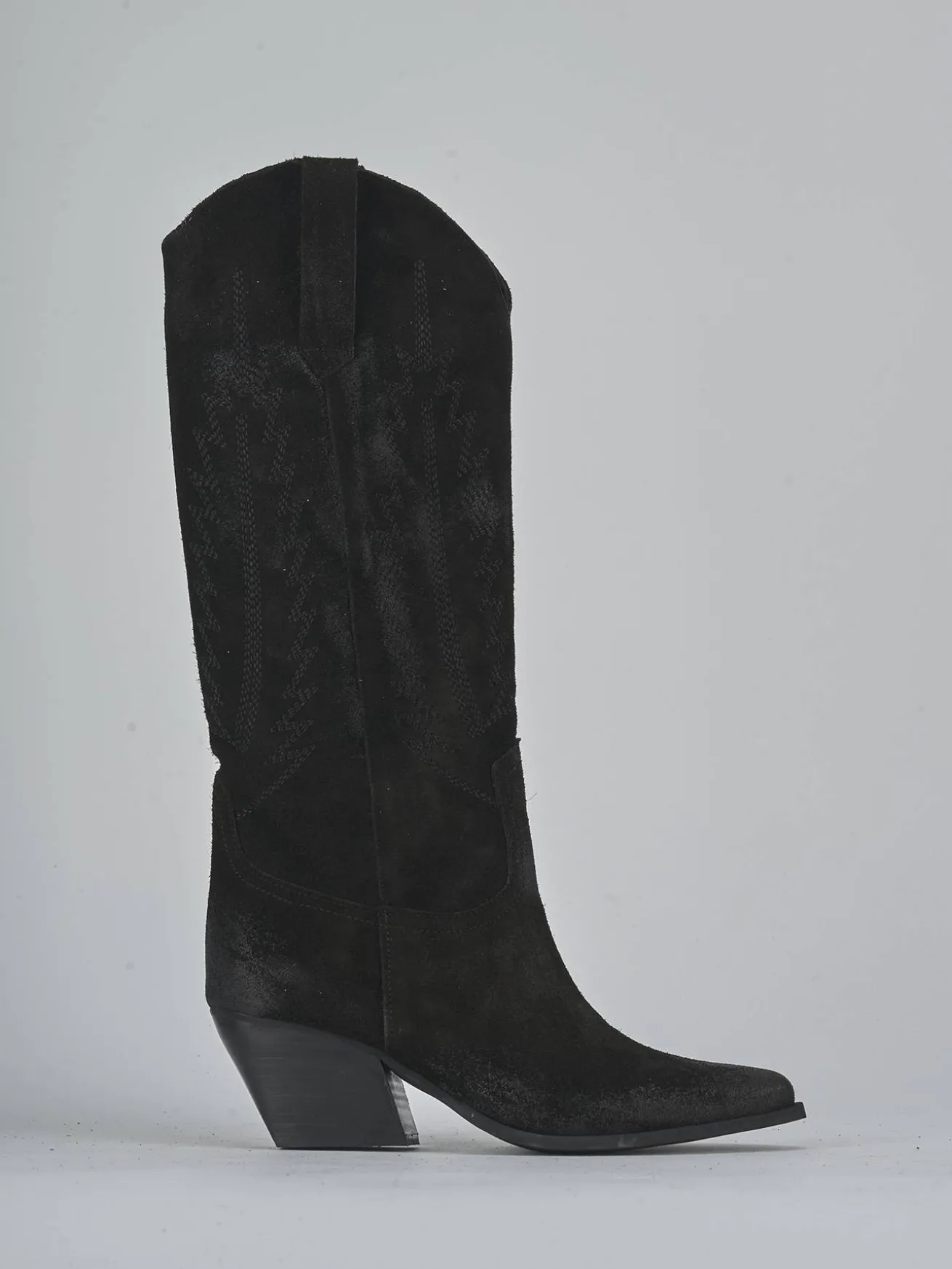 Stivali tacco 6cm camoscio nero