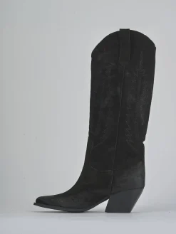 Stivali tacco 6cm camoscio nero