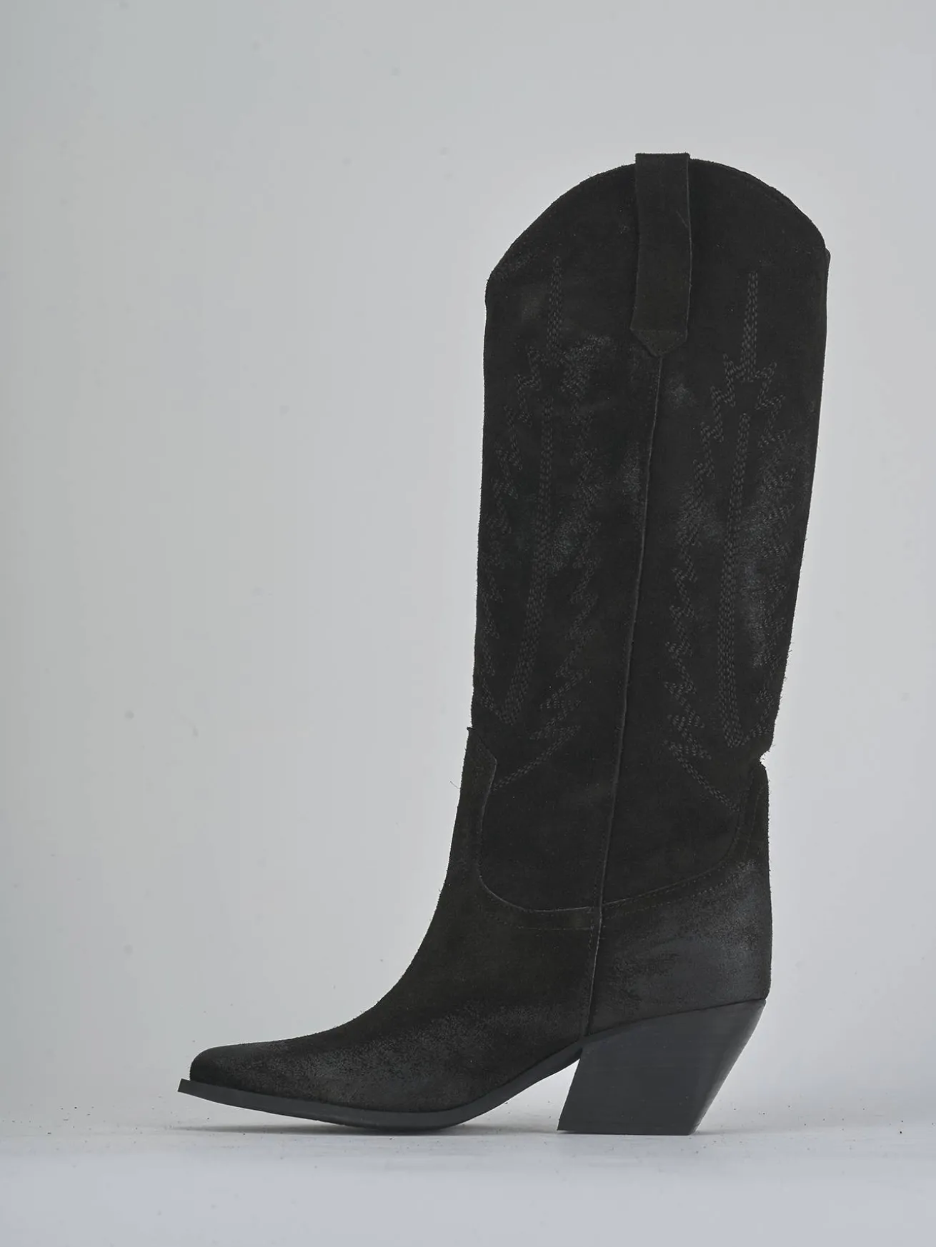 Stivali tacco 6cm camoscio nero