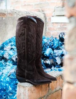 Stivali tacco 7cm camoscio testa