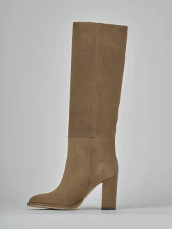 Stivali tacco 9cm camoscio marrone