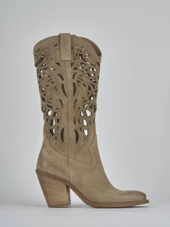 Stivali tacco 7cm camoscio beige