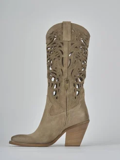 Stivali tacco 7cm camoscio beige