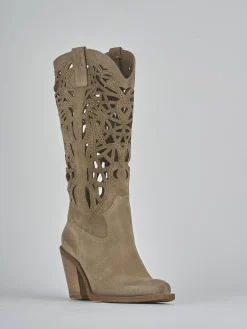 Stivali tacco 7cm camoscio beige